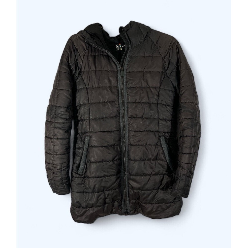 SmartWool Jacket Women LARGE Black Parka Wool Fill Coat Hooded Puffer Winter
